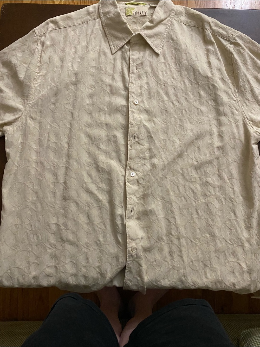 Cubavera Light Cream Textured Casual Button-Down Shirt